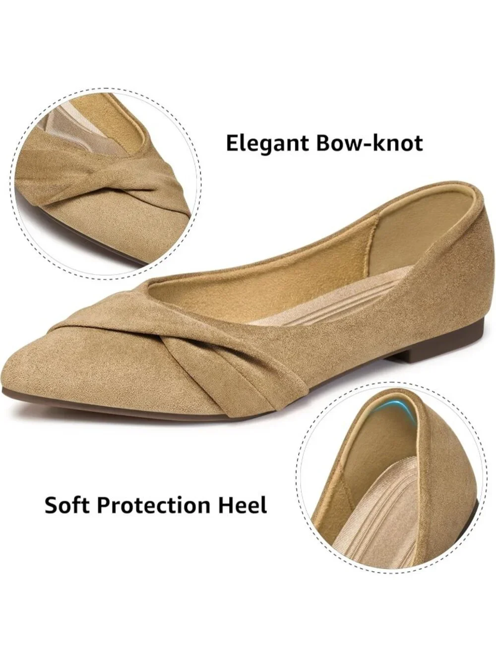 Women's Wheat Suede Comfortable Lightweight Casual Slip On Pointed Toe Bow Flats